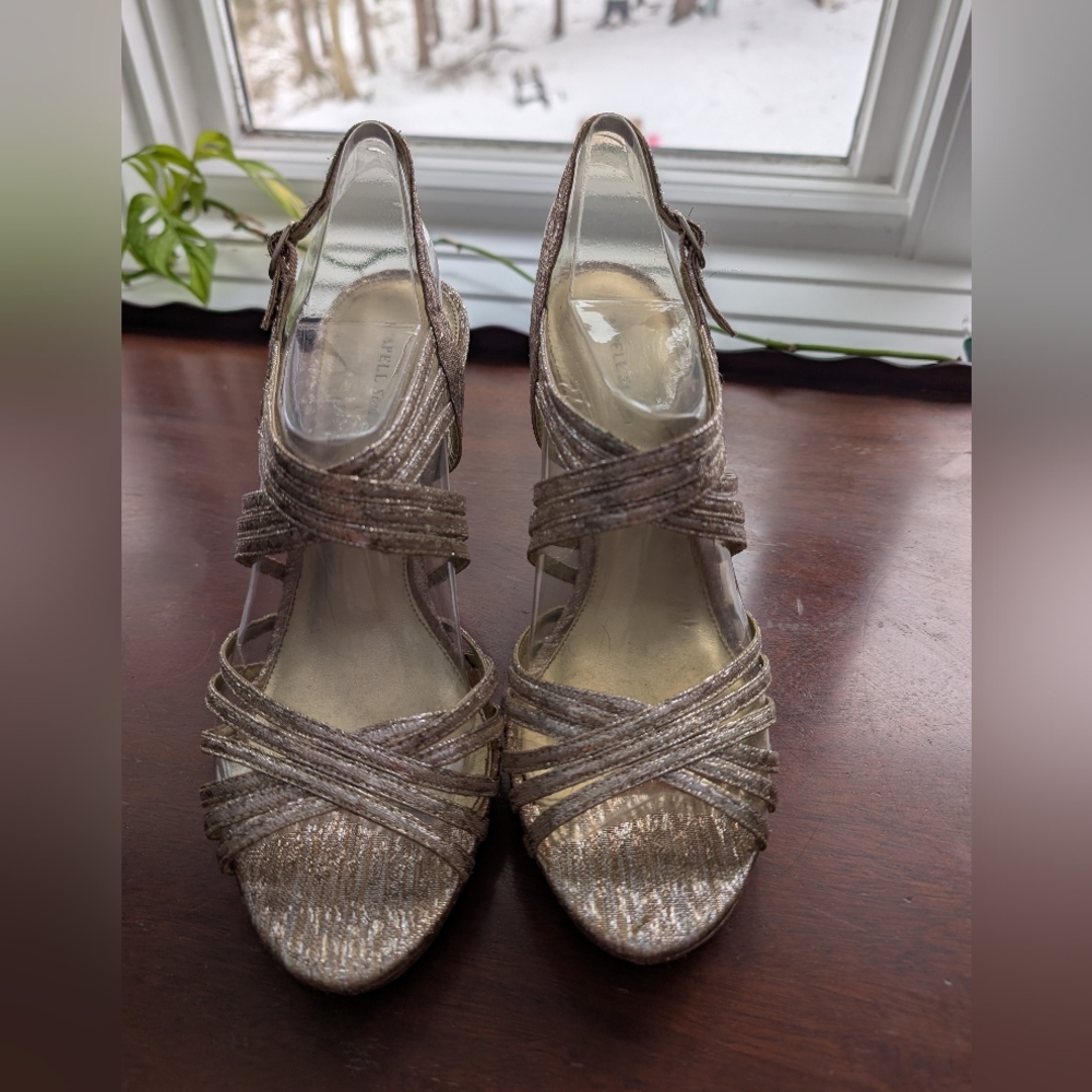 Papell Studio (Adrianna Papell) Gold With Silver Accents Strappy Heels - Picture 13 of 14